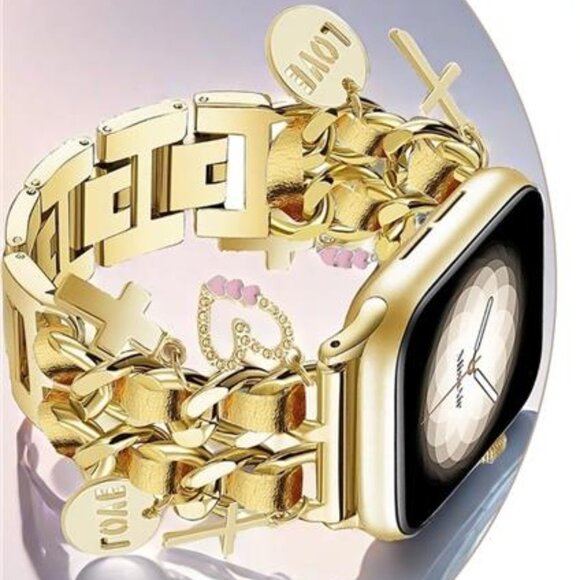 NEW Gold Cuban Apple Watch Band with Charms - Picture 5 of 6